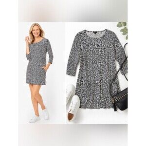 J. Jill Black White Mini Dress Pockets Casual Stretch Shift Small